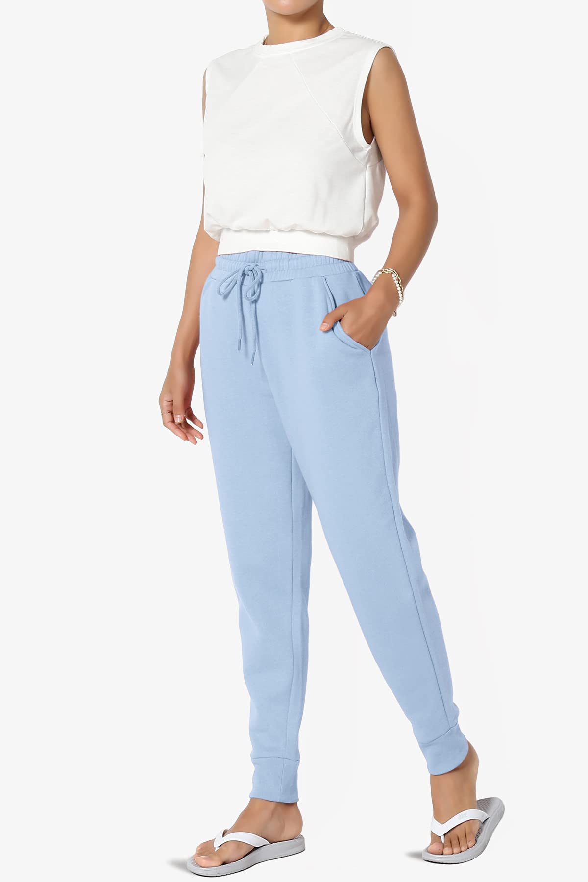 TheMogan Active Lounge Comfy Cotton Blend Drawstring Waist Jogger Sweat Pants for Women - Soft Casual Workout Yoga Pants with Pockets - Perfect for Home, Gym, Running & Travel