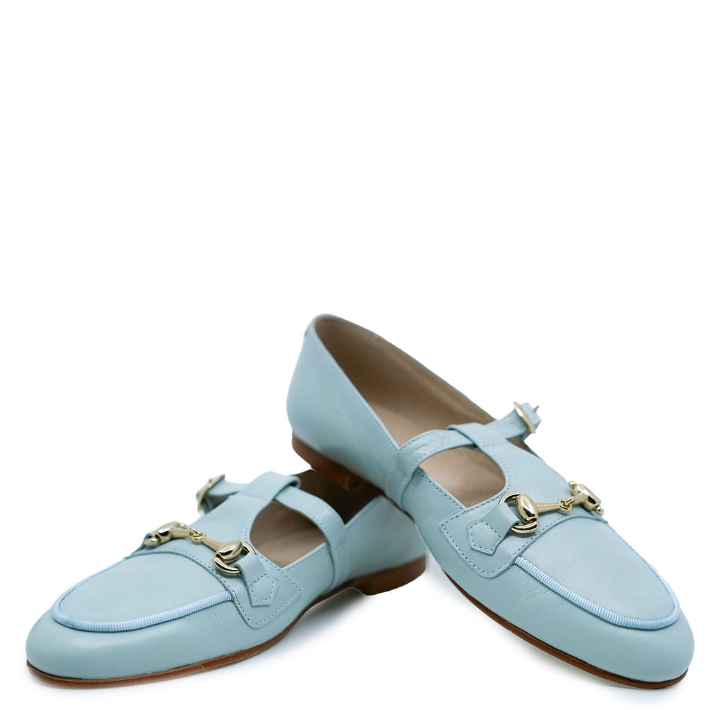 Spain+Co Aquamarine T-Strap Buckle Loafers - Comfortable Women's Casual Shoes for Work, Travel & Everyday Wear