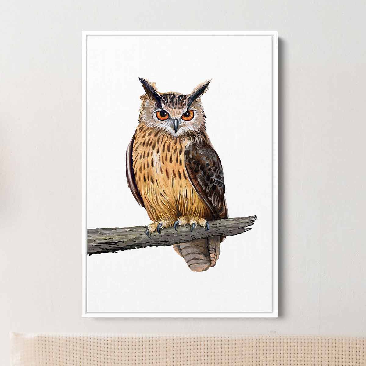 Brown Owl Wall Art Canvas Print - Handmade Home Decor for Living Room, Bedroom & Office - Nature Inspired Wildlife Painting (9855)