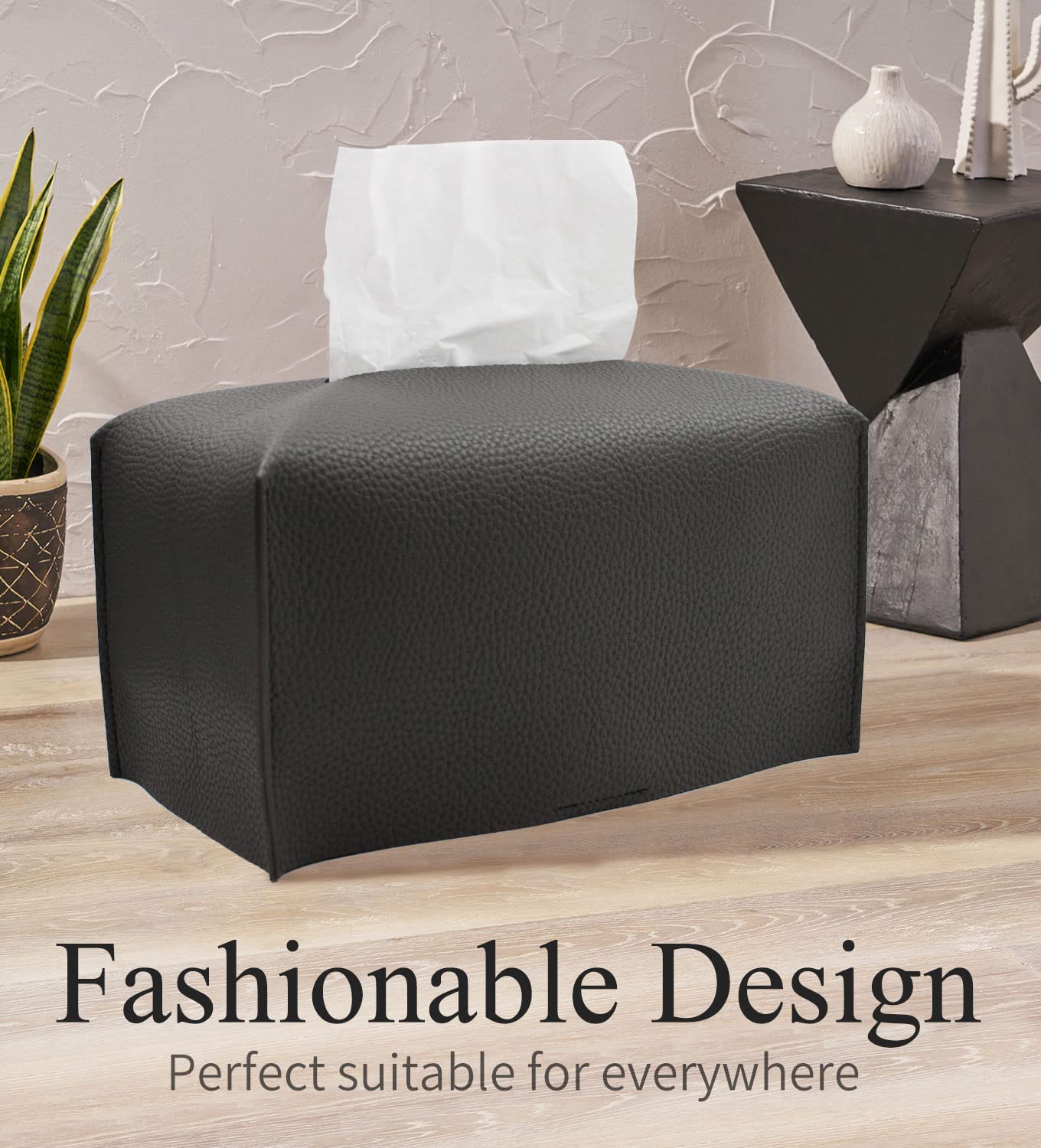 Modern PU Leather Tissue Box Cover - Rectangular Decorative Organizer Holder for Vanity, Nightstand, Living Room, Office & Car (9.5