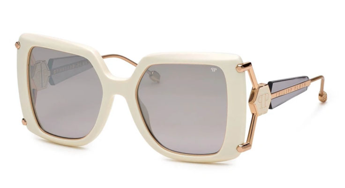 Philipp Plein SPP121S Ivory Square Sunglasses for Women & Men - Luxury Designer Shades for Outdoor, Beach & Fashion - UV Protection & Stylish Square Frame
