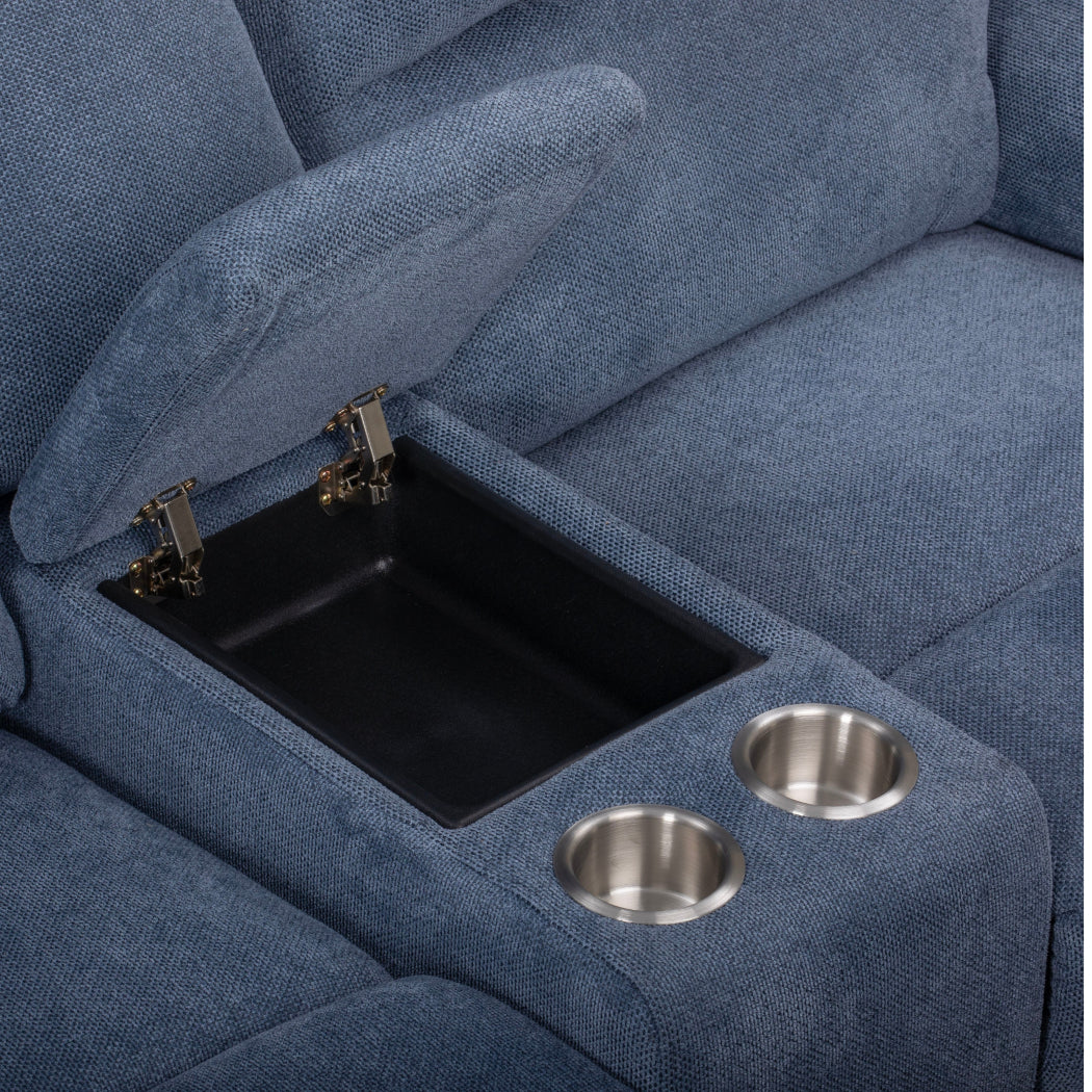 Roundhill Furniture Blitz Transitional Manual Reclining Loveseat with Cup Holders - Comfortable Small Space Recliner for Living Room, Home Theater & Game Room