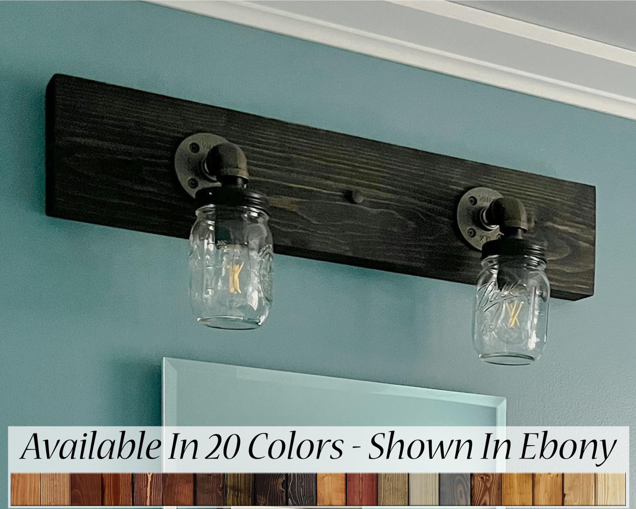 Aberdeen 2, 4 or 6 Mason Jar Bathroom Vanity Light Set - Farmhouse Rustic Wood & Steel Fixture with Glass Shades (3 Size Options) - Perfect for Bathroom, Powder Room or Farmhouse Decor Lighting