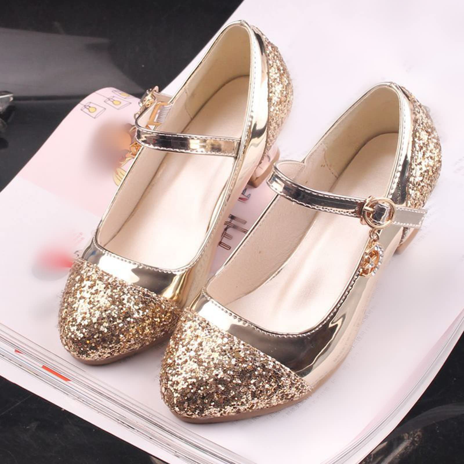 **Girls' Crystal High Heel Sneakers - Princess Dress Shoes for Kids - Size 12 - Perfect for Parties, Weddings & Special Occasions**