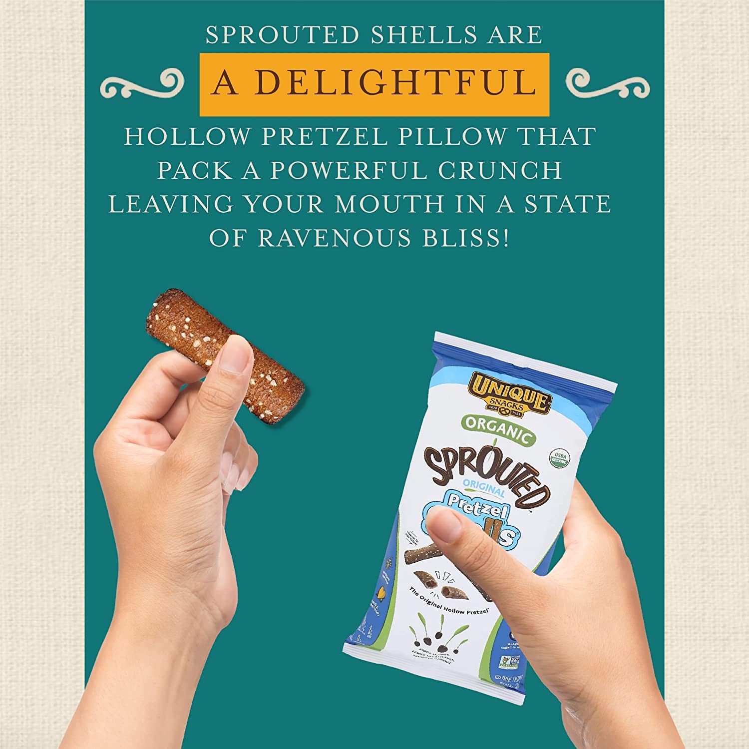Organic Sprouted Pretzel Shells - Vegan, Non-GMO, OU Kosher Certified - 8 Oz. Bag (Pack of 3) | Crunchy Homestyle-Baked Snack for Office, School & Road Trips | Healthy Plant-Based Pretzel Alternative