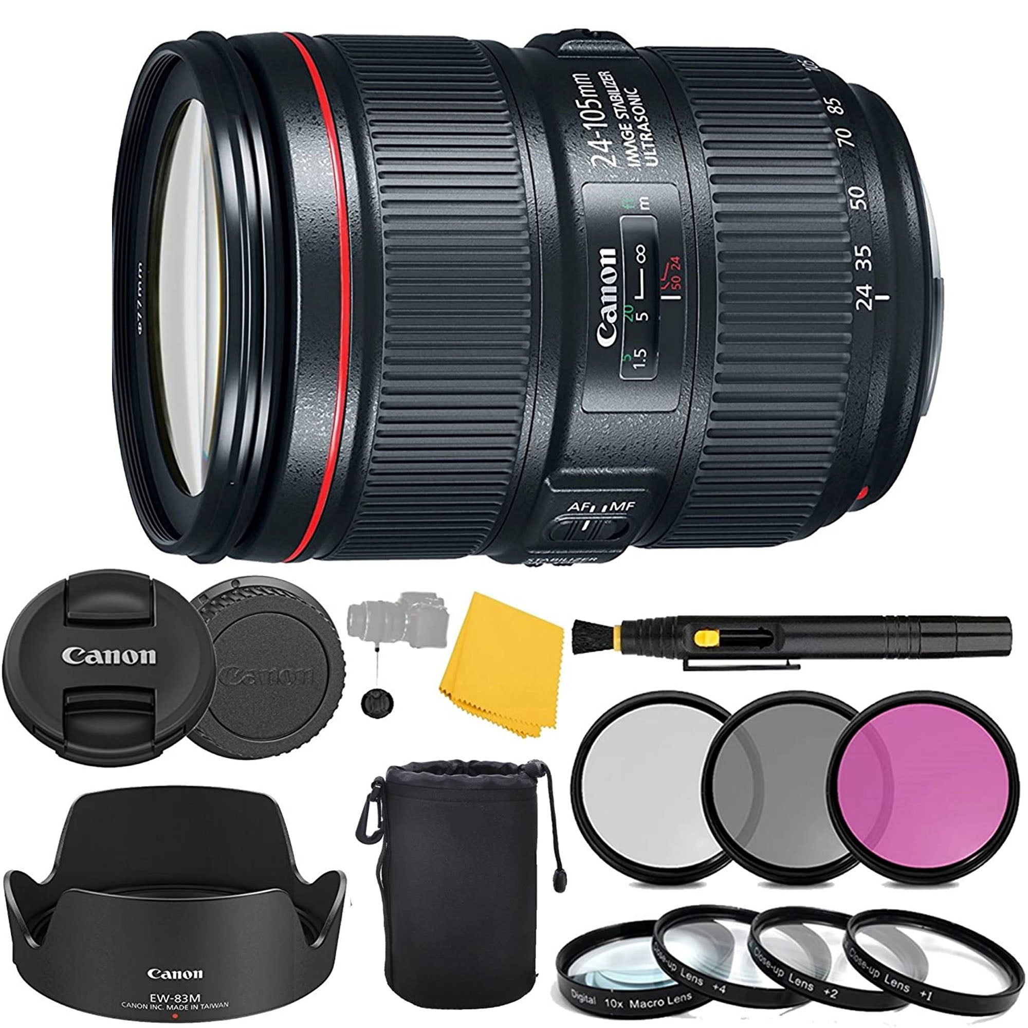 Canon EF 24-105mm f/4L IS II USM Lens with 3-Piece Filter Set, 4-Piece Macro Filters & Cleaning Kit - Professional Photography Bundle for Travel, Portraits & Events