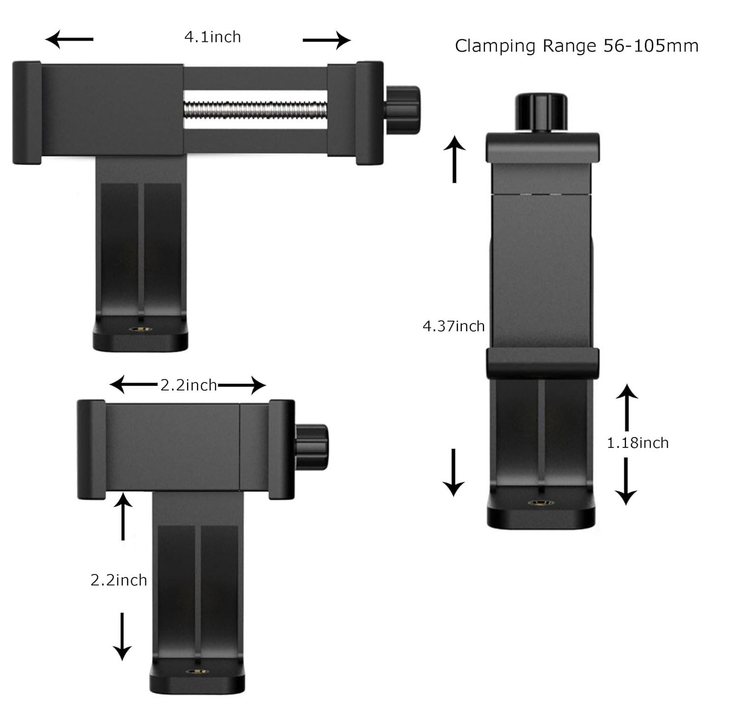 Rotatable Phone Holder with 1/4 Inch Screw Tripod Mount - Adjustable Clip for Android & iPhone - Perfect for Vlogging, Live Streaming & Hands-Free Video Calls (Black)