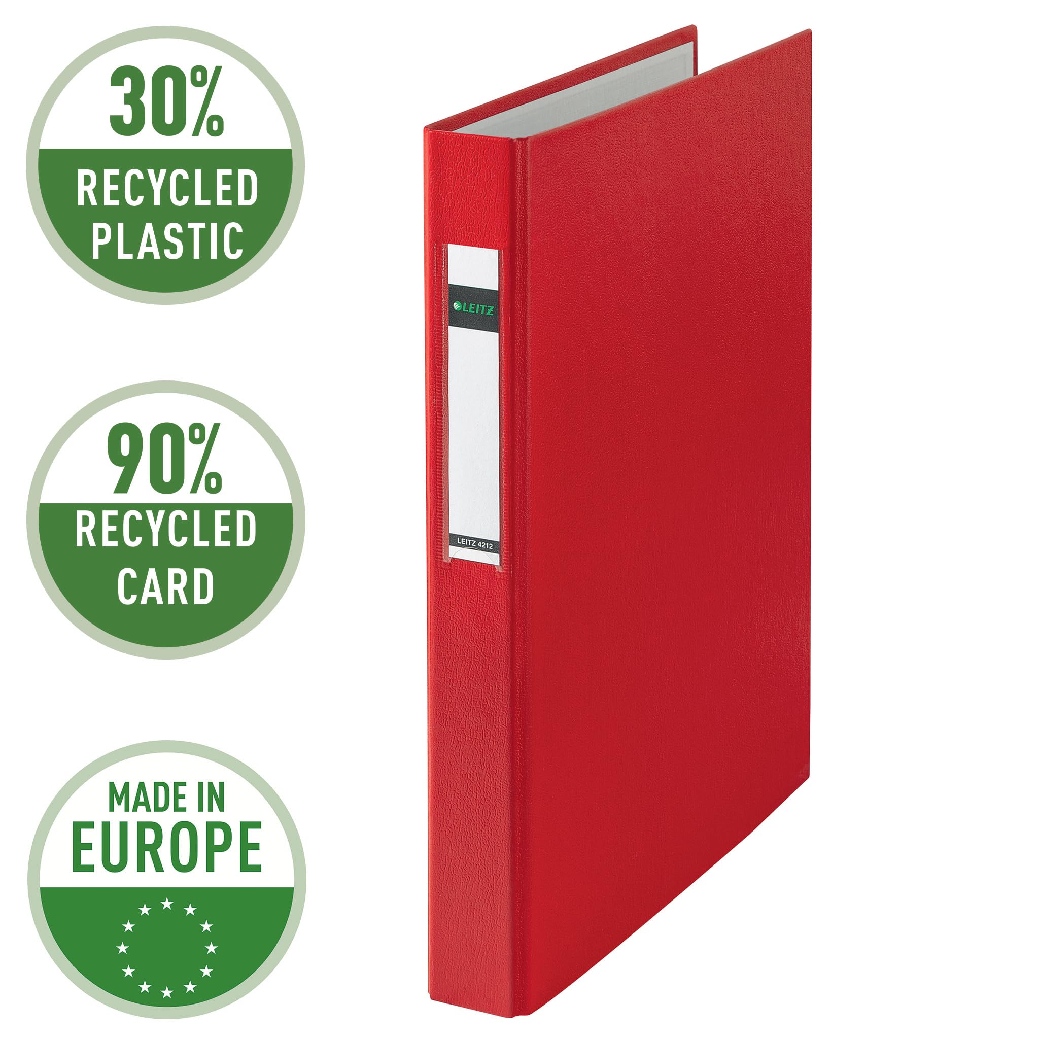 Leitz A4 25mm Red Ring Binder - Durable 2-Ring File Folder for Office, School & Home Organization - Perfect for Documents, Reports & Paperwork