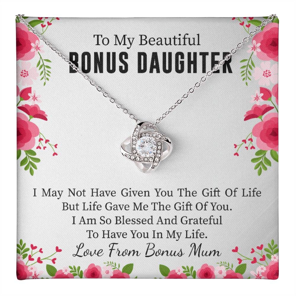 Beautiful Love Knot Jewelry Gift for Bonus Daughter - Birthday, Graduation & Christmas Present from Stepmom | Stepdaughter Appreciation Necklace for Special Occasions | Perfect for Mother-Daughter Bonding & Family Celebrations