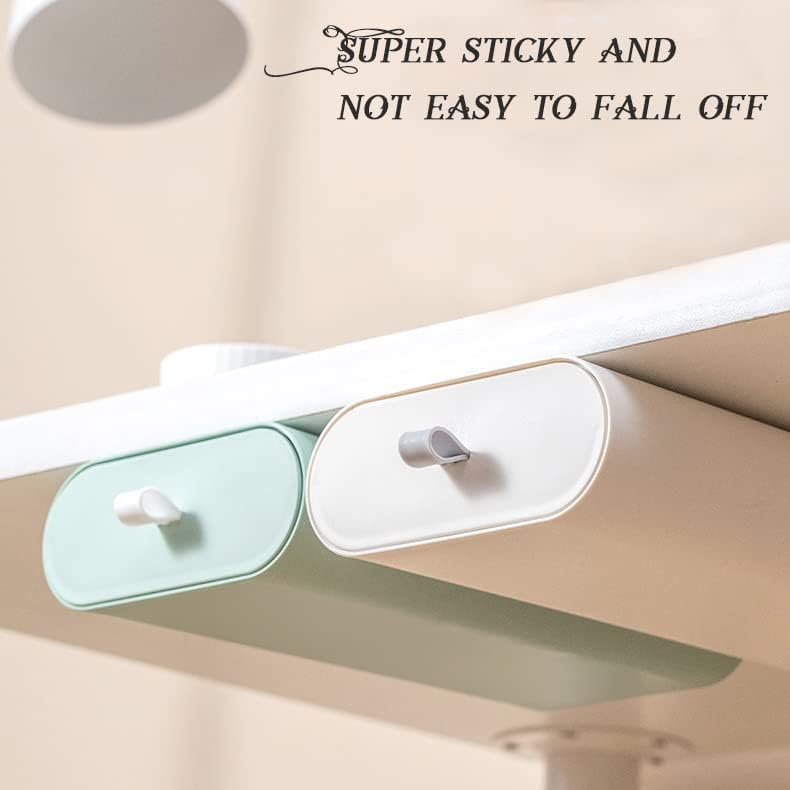 Hidden Self-Adhesive Under Desk Drawer Organizer - Large White Plastic Storage Solution for Office, School, Kitchen & Home - Perfect for Storing Stationery, Utensils & Small Items Under Work Desks or Countertops