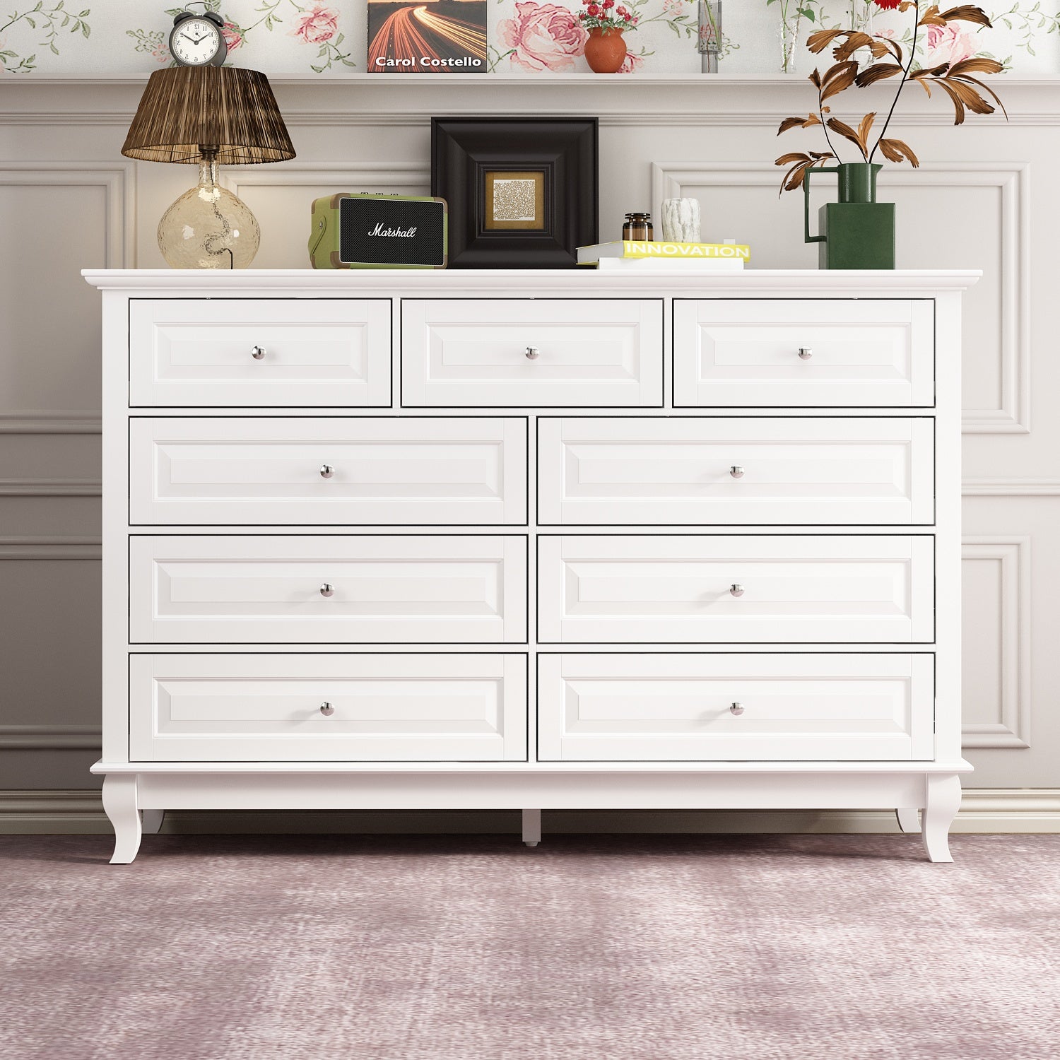 9-Drawer Double Dresser for Bedroom - Solid Wood Chest of Drawers with Ample Storage Space for Clothes, Bedding & Accessories | Perfect for Master Bedroom, Guest Room & Dorm Organization