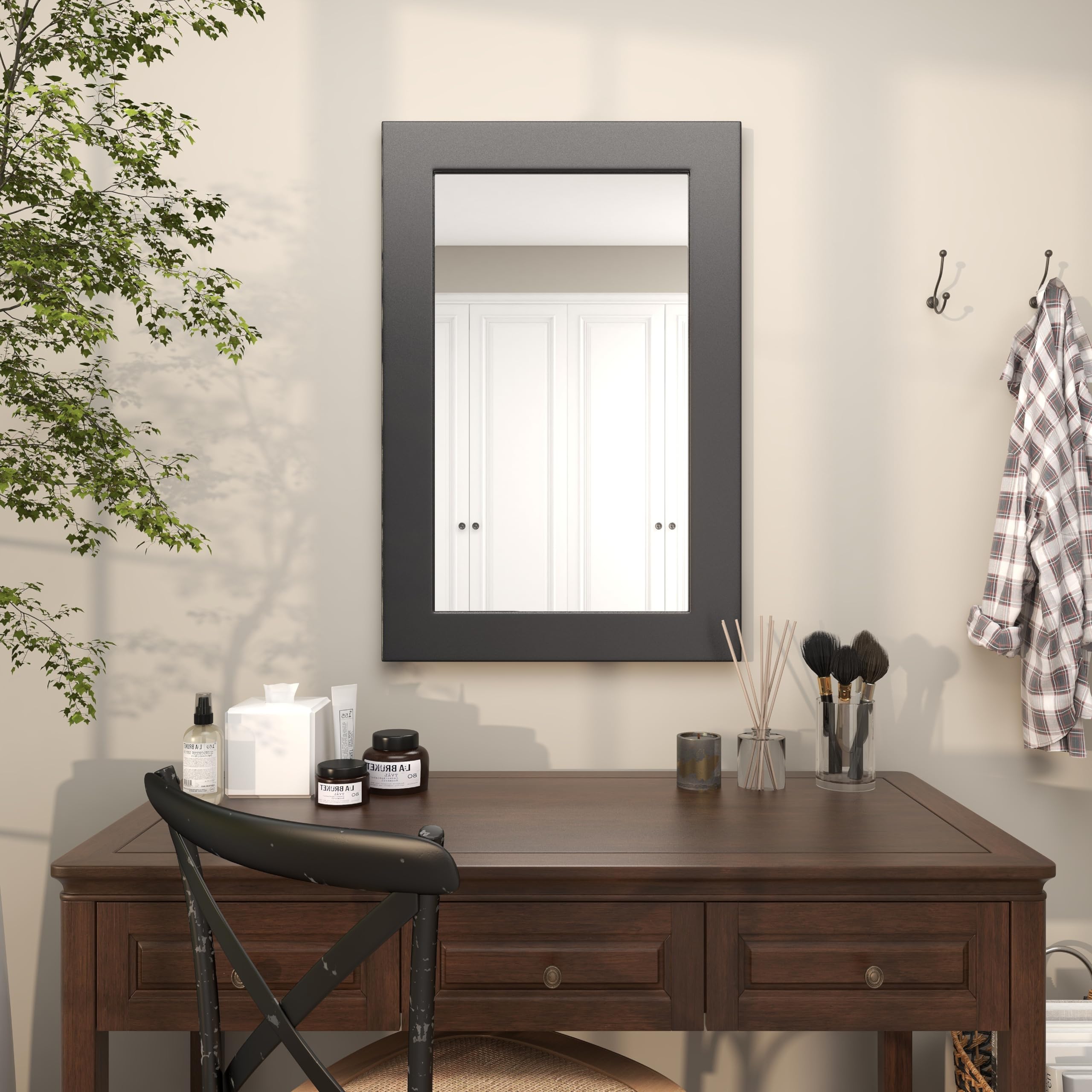 Deco 79 Modern Black Wooden Wall Mirror - 24