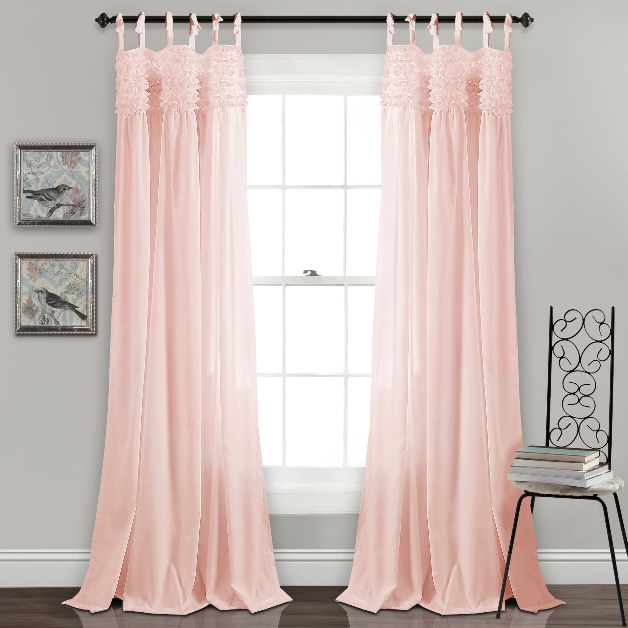 Lydia Ruffle Window Curtain Panel Set - Elegant Sheer Voile Drapes for Living Room & Bedroom - Light Filtering Privacy Curtains with Ruffled Trim - Perfect for Bay Windows, French Doors & Home Decor