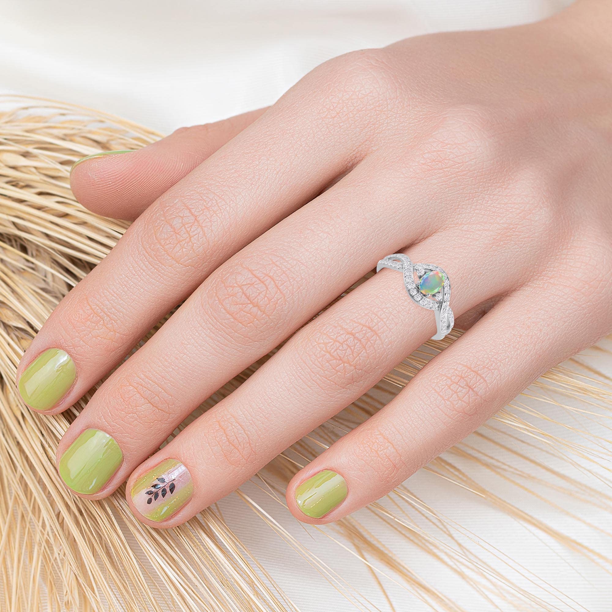 Exquisite Sterling Silver Engagement Ring with Natural Ethiopian Opal & White Zircon - Perfect for Proposals, Anniversaries & Special Occasions