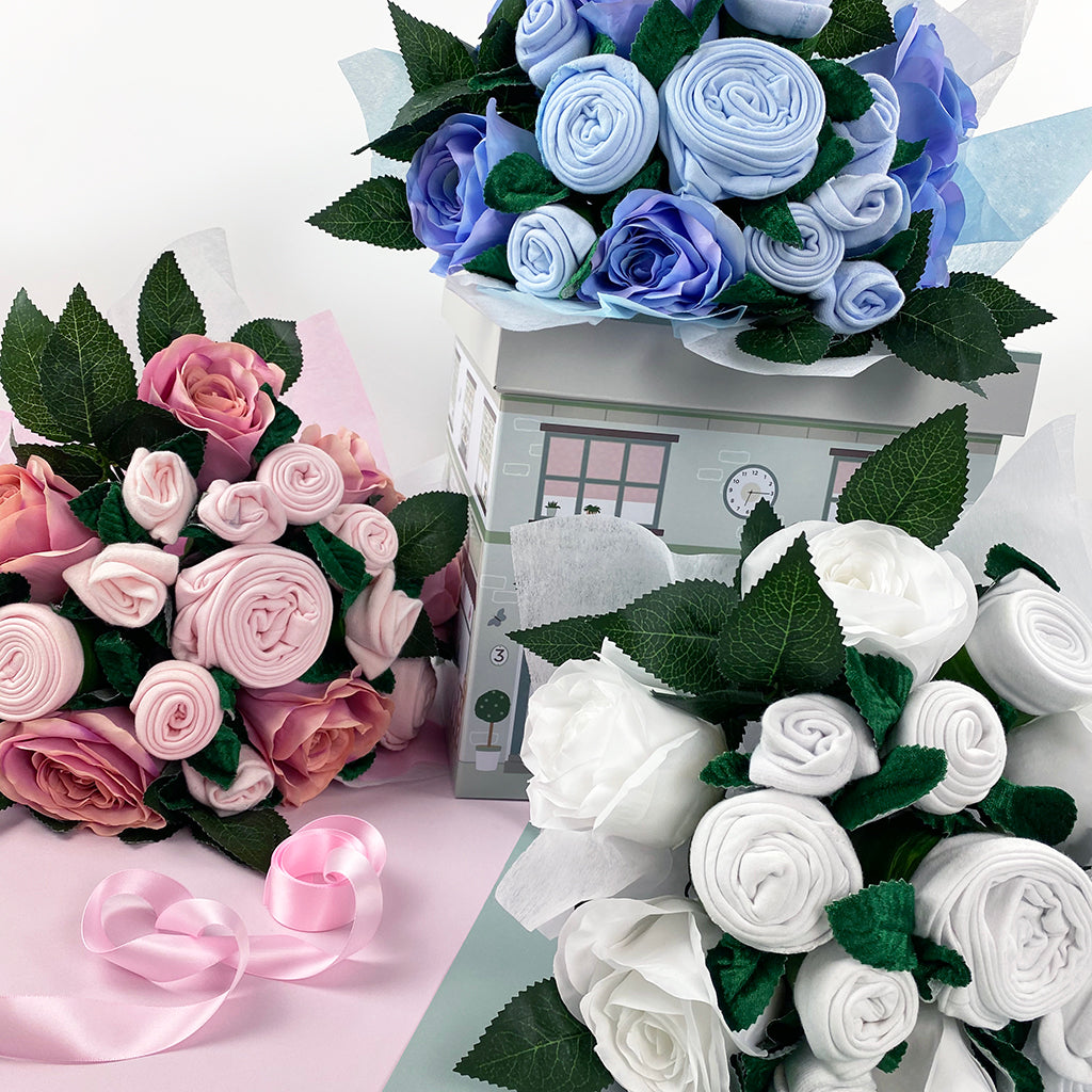 Luxury Rose Baby Clothes Bouquet - White Floral Outfit for Newborns | Perfect for Baby Showers, Christenings & Photo Shoots