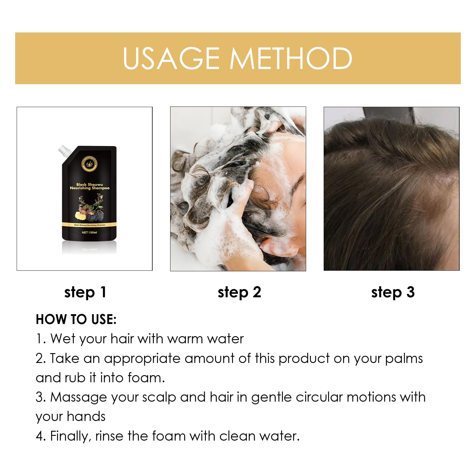 Black Shouwu Anti-Hair Loss Shampoo with Ginger Extract - Promotes Hair Growth & Controls Oil - Natural Hair Care Treatment (2 Pack) - Perfect for Thinning Hair & Scalp Nourishment