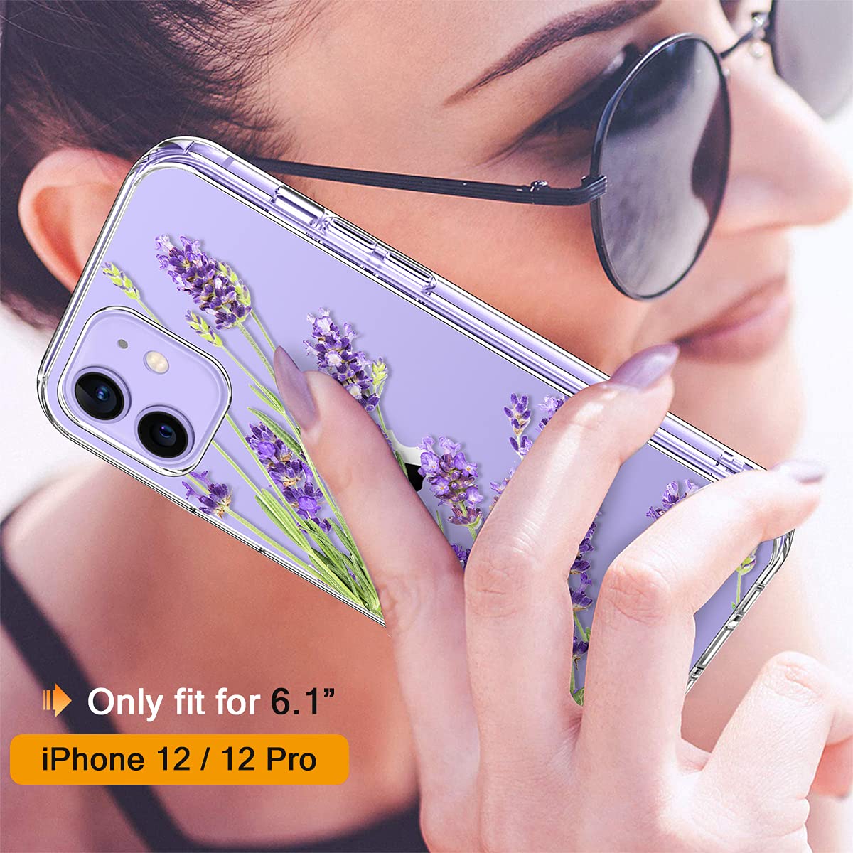 GiiKa Clear Floral Shockproof Hard Case with TPU Bumper & Screen Protector for iPhone 12/12 Pro - Purple Flowers Design | Protective Phone Cover for Women & Girls | Perfect for Everyday Use, Work, and Travel