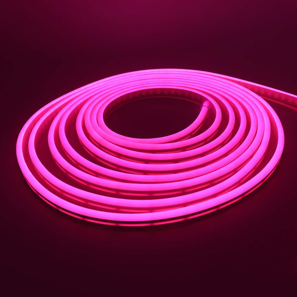 XUNATA LED Neon Light Strip - Dimmable 110-120V Flexible Rope Light, 120 LEDs/M, 99ft/30m Waterproof 2835 SMD with Remote - Perfect for Party Decor, Bedroom Lighting, Bar Signs & Wedding Backdrops (Pink)