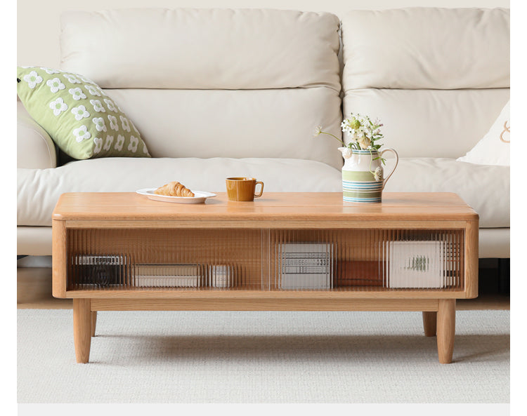 Solid Oak Wood Modern Lift-Top Coffee Table with Slate Finish - Perfect for Living Room, Home Office, and Small Spaces