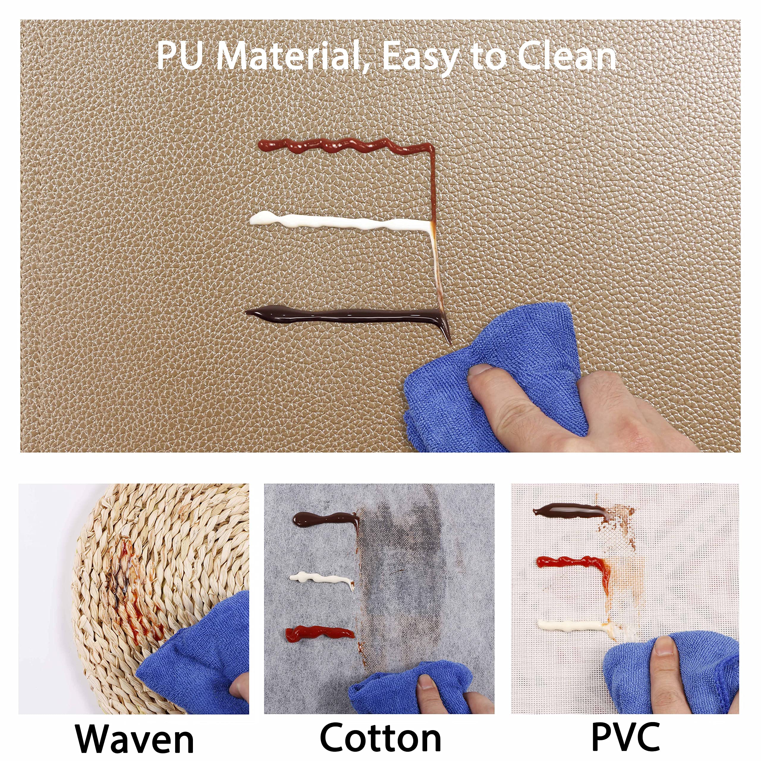 Premium Set of 6 PU Faux Leather Placemats - Waterproof, Stain & Heat Resistant Table Mats for Kitchen, Dining & Conference Tables - Easy Clean Gold Rectangle Place Settings for Elegant Dinner Parties & Professional Meetings