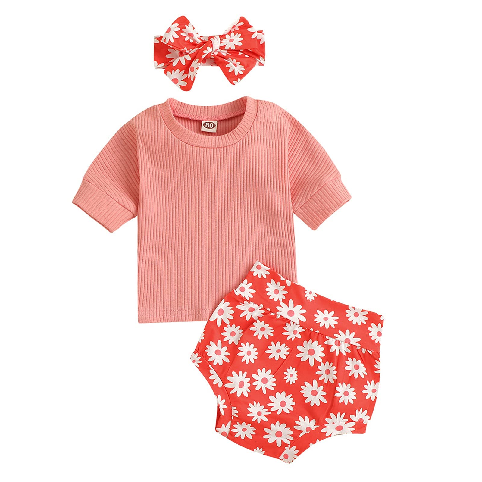 Newborn Baby Girl Summer Outfit - Ribbed T-Shirt & Floral Print Shorts Set | Cute Baby Clothes for Girls | Perfect for Playdates, Beach Trips & Summer Photos