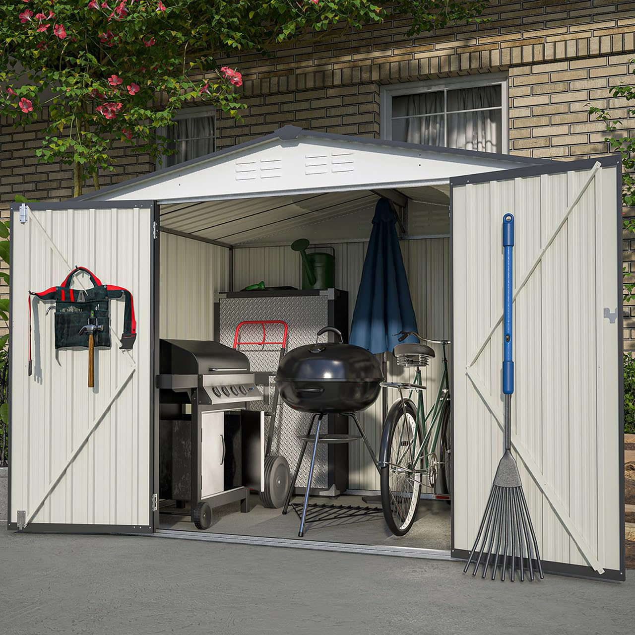 8x6 FT Outdoor Storage Shed - Heavy Duty Metal Garden Shed with Lockable Door for Lawn Tools, Watering Cans, Shovels & Rakes | Perfect for Backyard, Patio & Garage Organization