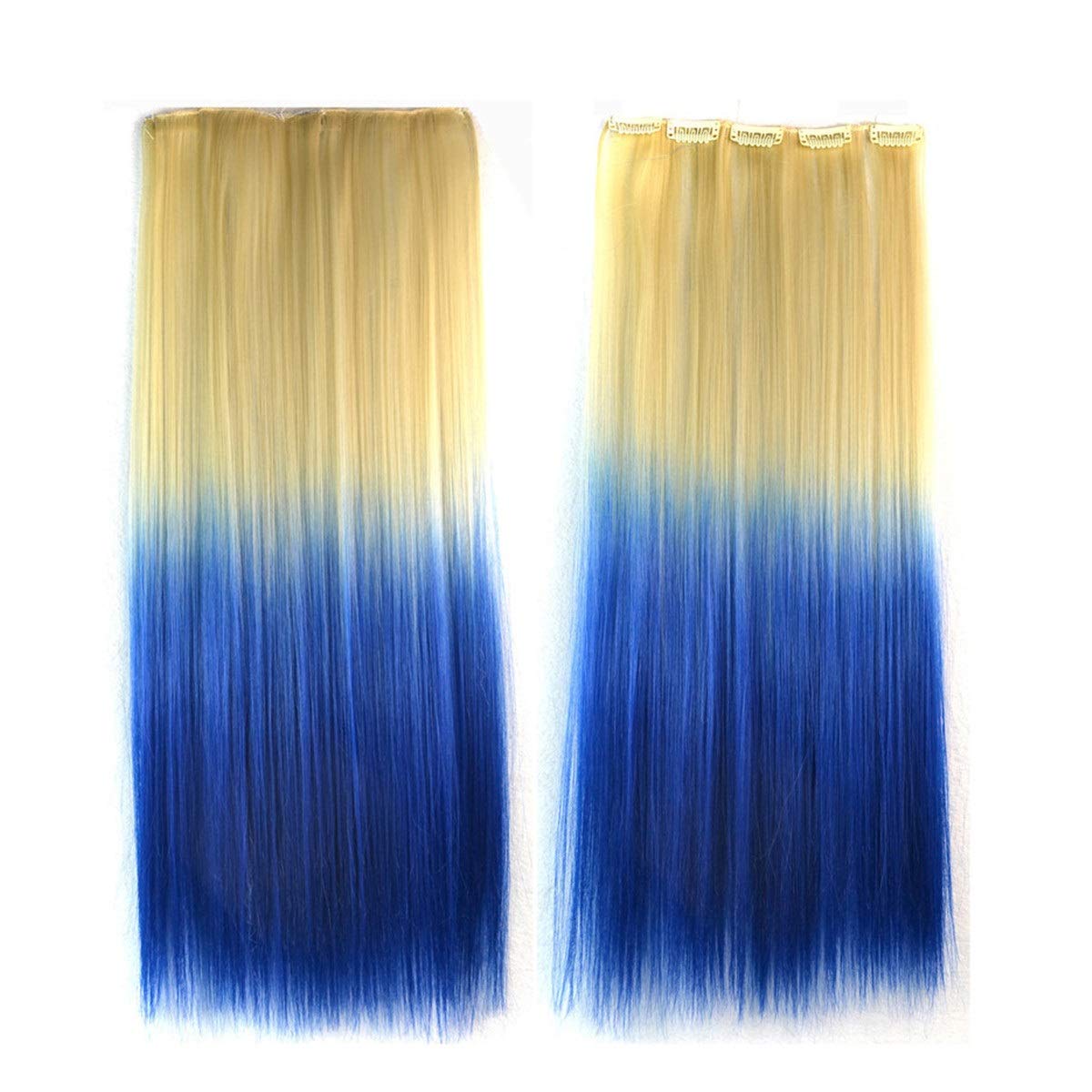 LIUMANG Hair Pad Wig Dyeing Hair Extension - 2PCS Synthetic Fiber Long Straight Gradient Color Hair Pieces for Women with Thinning Hair (Blue, 60cm) - Perfect for Cosplay, Daily Styling & Hair Volume Enhancement