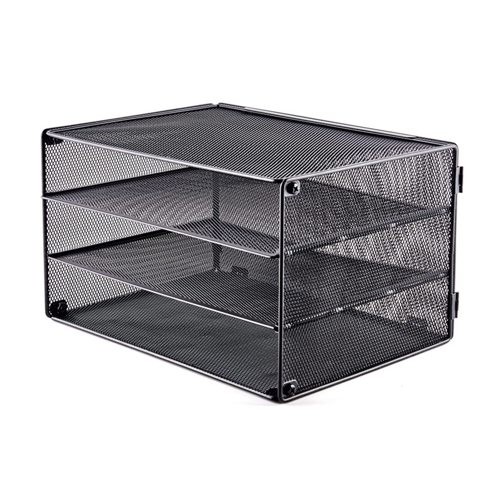 TOMYEUS Multi-Layer File Organizer - Desktop File Storage Rack with Wrought Iron Frame, Mesh Design for Office & Home Use - Black Folder Stand for Documents, Papers & Stationery Organization (Perfect for Desk, Study & Workspace)