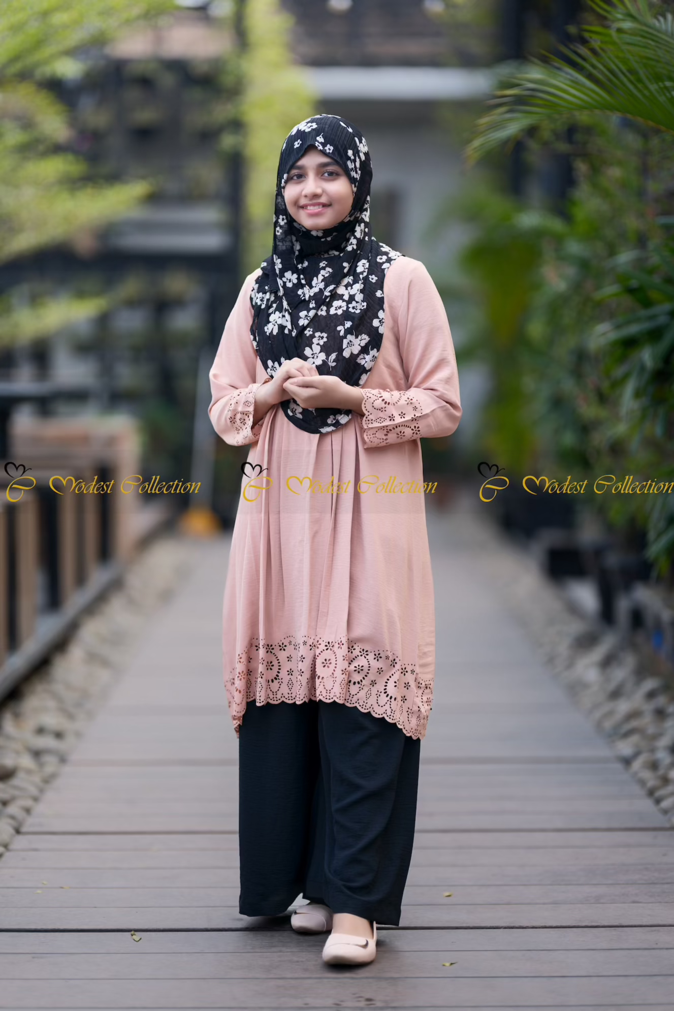1PC Women's Laser Cut Tunic Top - Soft Peach Color, Elegant & Comfortable for Casual Wear, Office, and Special Occasions