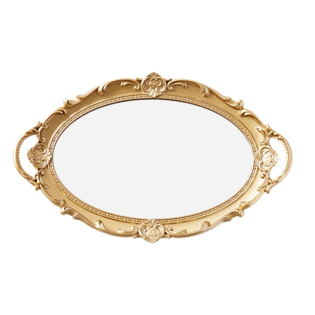 WALNUTA Vintage European Style Cosmetic Storage Tray - Perfume Organizer, Jewelry Display Plate & Vanity Mirror with Retro Design - Perfect for Bathroom Counter, Dresser Top & Makeup Table Organization