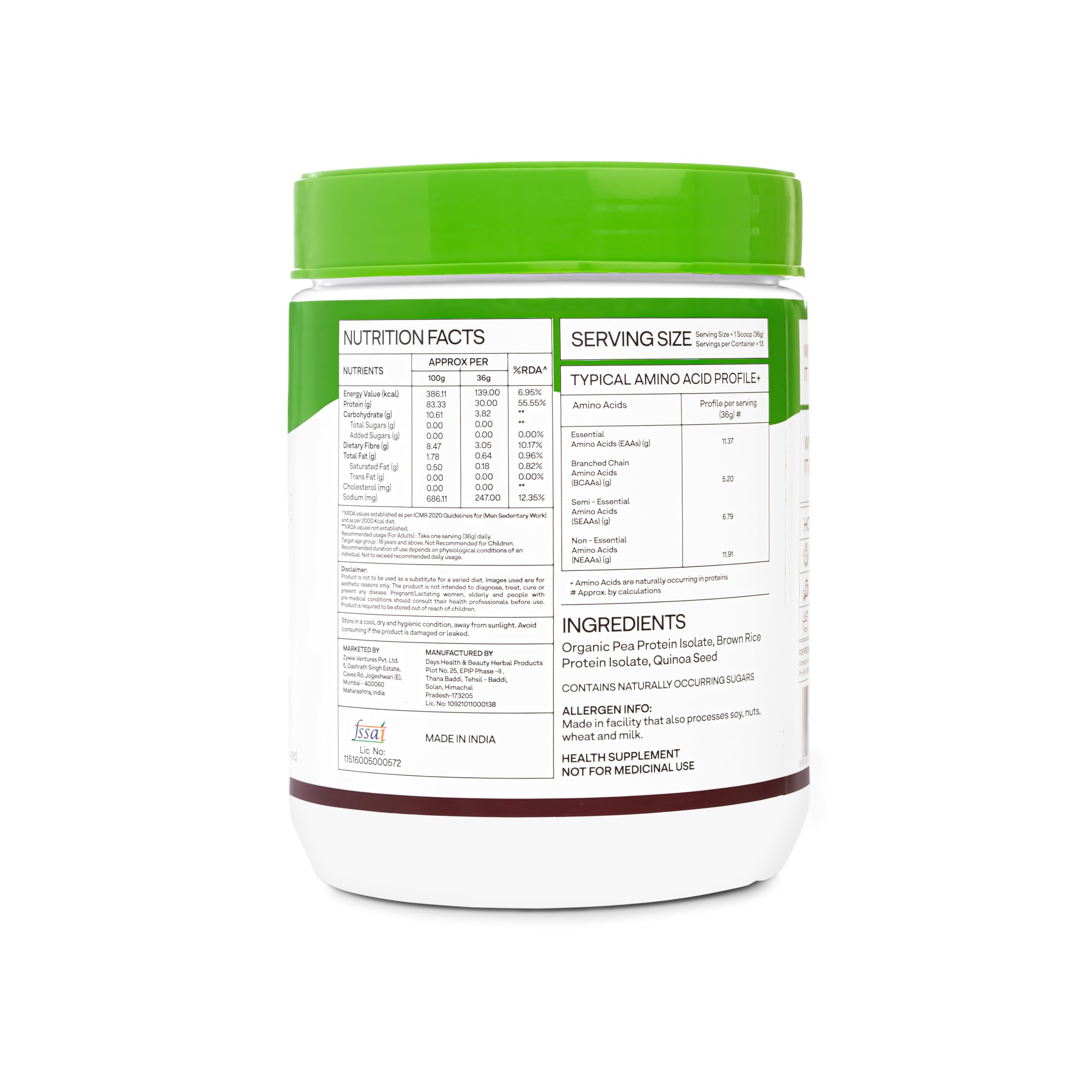 OZiva Organic Plant Protein Powder for Fitness & Muscle Recovery | 30g Pea Protein Isolate | Vegan, Sugar-Free, Clean Certified Protein Supplement | Unflavored 500g | Perfect for Post-Workout Shakes & Smoothies