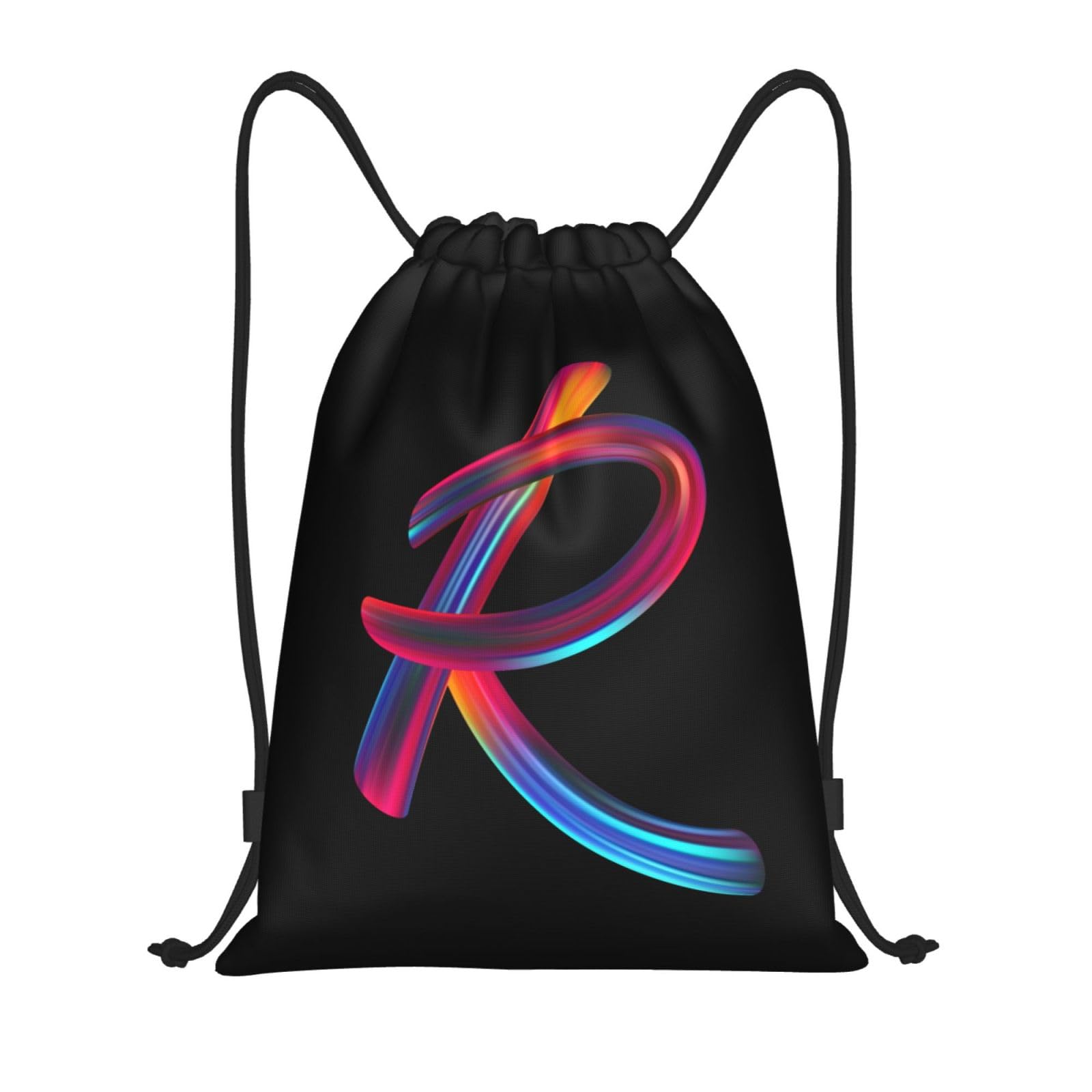 Custom Initial Drawstring Backpack - Black Cinch Sackpack for Sports, Gym, Travel, Swimming, Beach & Camping - Personalized Letter R Design - Perfect for Workouts, Vacations & Outdoor Adventures