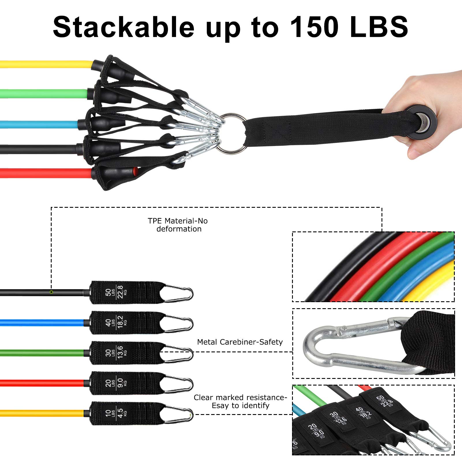 NPET 13-Piece Resistance Band Set with Handles, Ankle Straps, Door Anchor & Carry Bag - Premium Exercise Bands for Strength Training, Home Workouts, Physical Therapy & Yoga | Perfect for Gym, Travel & Rehabilitation