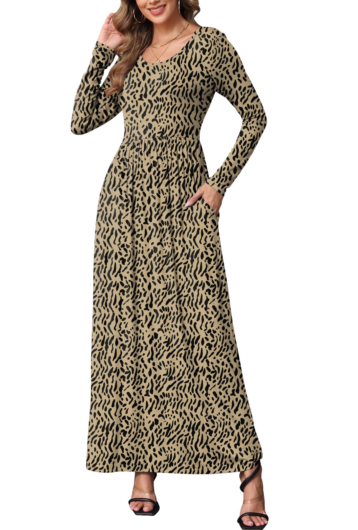 EUOVMY Women's Long Sleeve Maxi Dress - Loose Fit Casual Dress with Pockets | Perfect for Everyday Wear, Beach Cover Up & Vacation Outfits