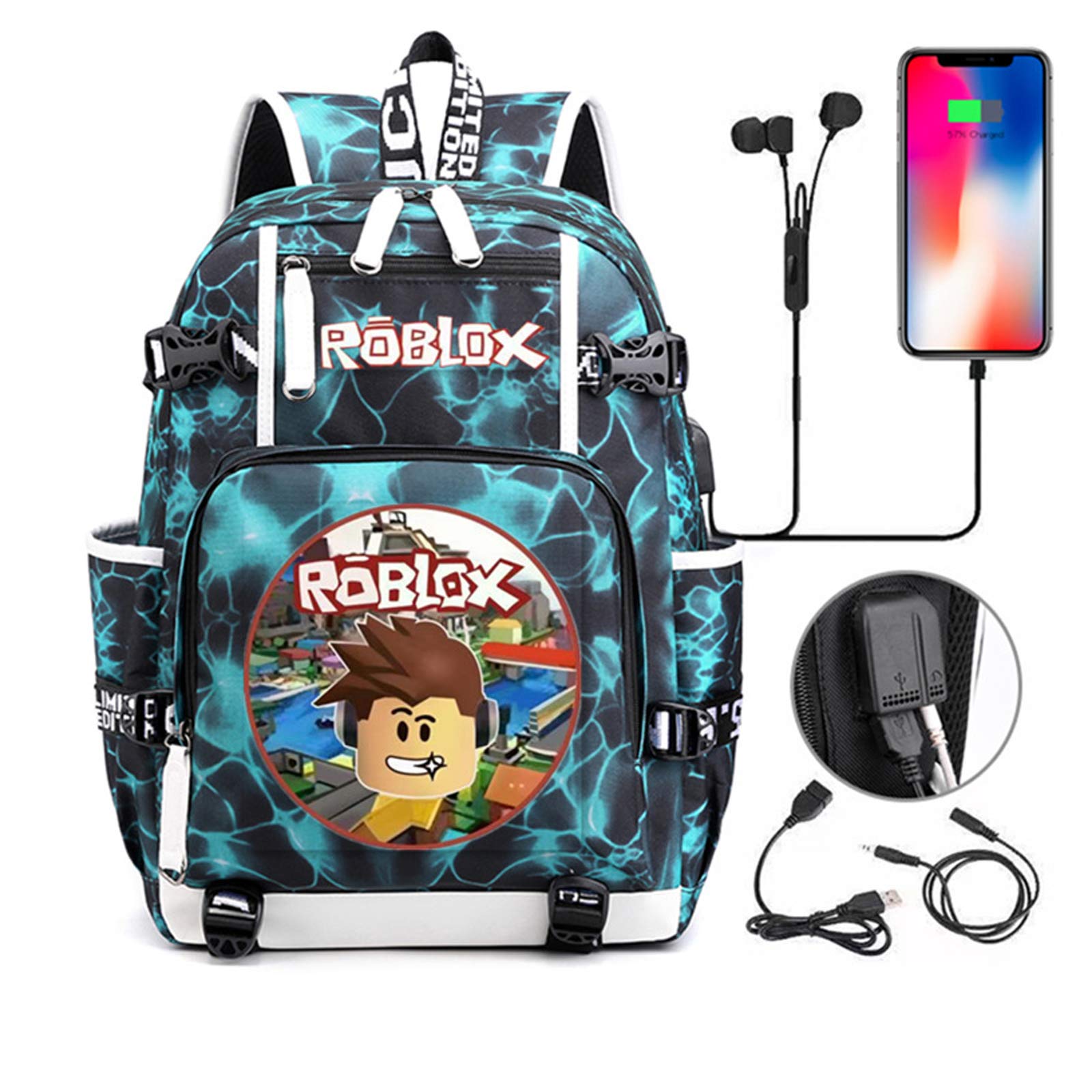 Gaming Backpack with USB Charging Port - Waterproof Laptop Backpack for School, College & Travel - Durable Computer Bag for Men & Women - Perfect for Work, Commute & Outdoor Adventures (Blue)