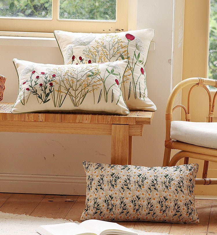 Farmhouse Style Embroidered Floral Cotton Pillow Covers - Decorative Throw Pillows for Couch, Sofa & Bedroom - Spring Home Decor Accent Pillows for Living Room, Bedroom & Farmhouse Decor