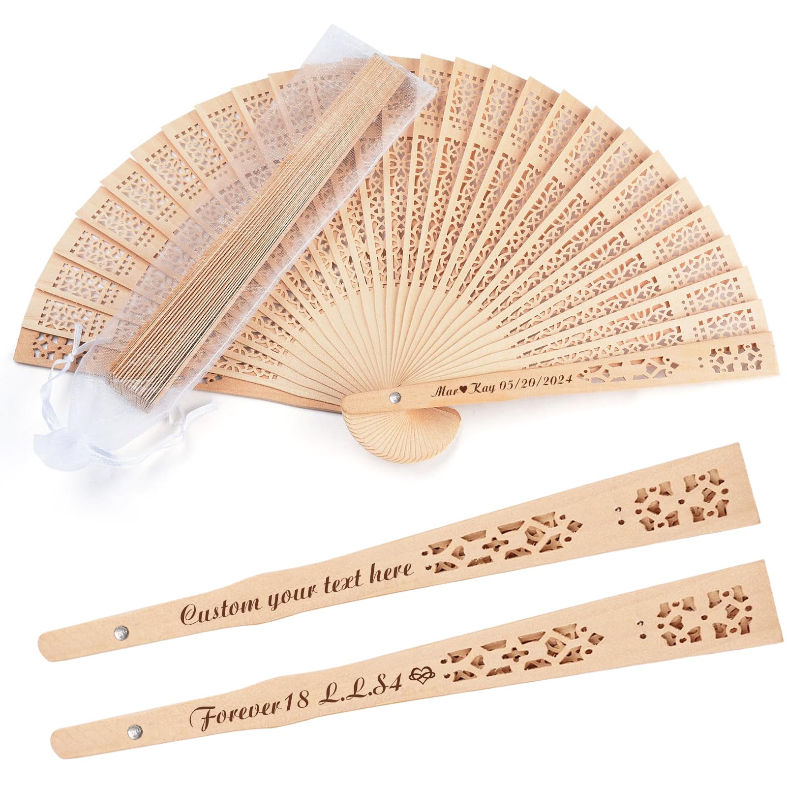 100Pcs Personalized Wooden Folding Hand Fans - Custom Engraved Summer Wedding Favors, Bridal Shower Gifts for Guests - Perfect for Outdoor Weddings, Beach Parties & Special Events (100PCS)