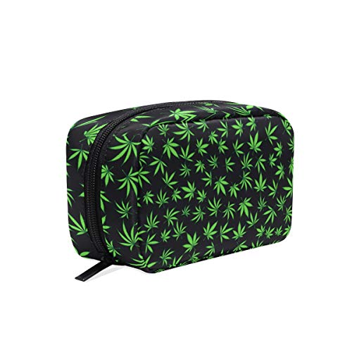 **Hemp Leaves Pattern Cosmetic Bag - Waterproof Zippered Makeup Brush Pouch & Travel Toiletry Organizer for Women & Girls | Perfect for Gym, Vacation & Daily Storage**