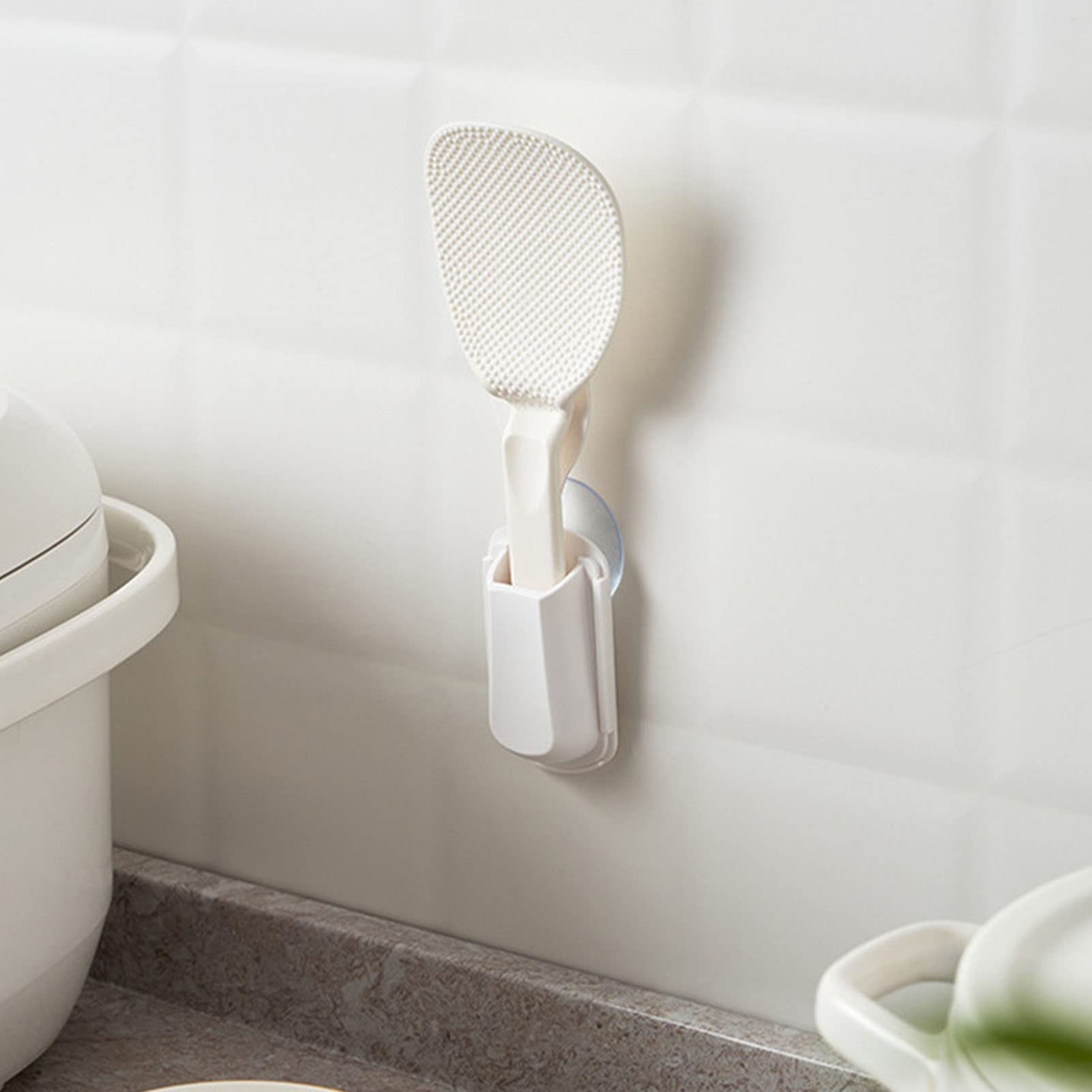 Non-Slip Suction Cup Spoon Holder - Rice Paddle & Spatula Organizer with Strong Adhesive for Kitchen, Countertop - Perfect for Cooking, Serving Rice, Potatoes & More