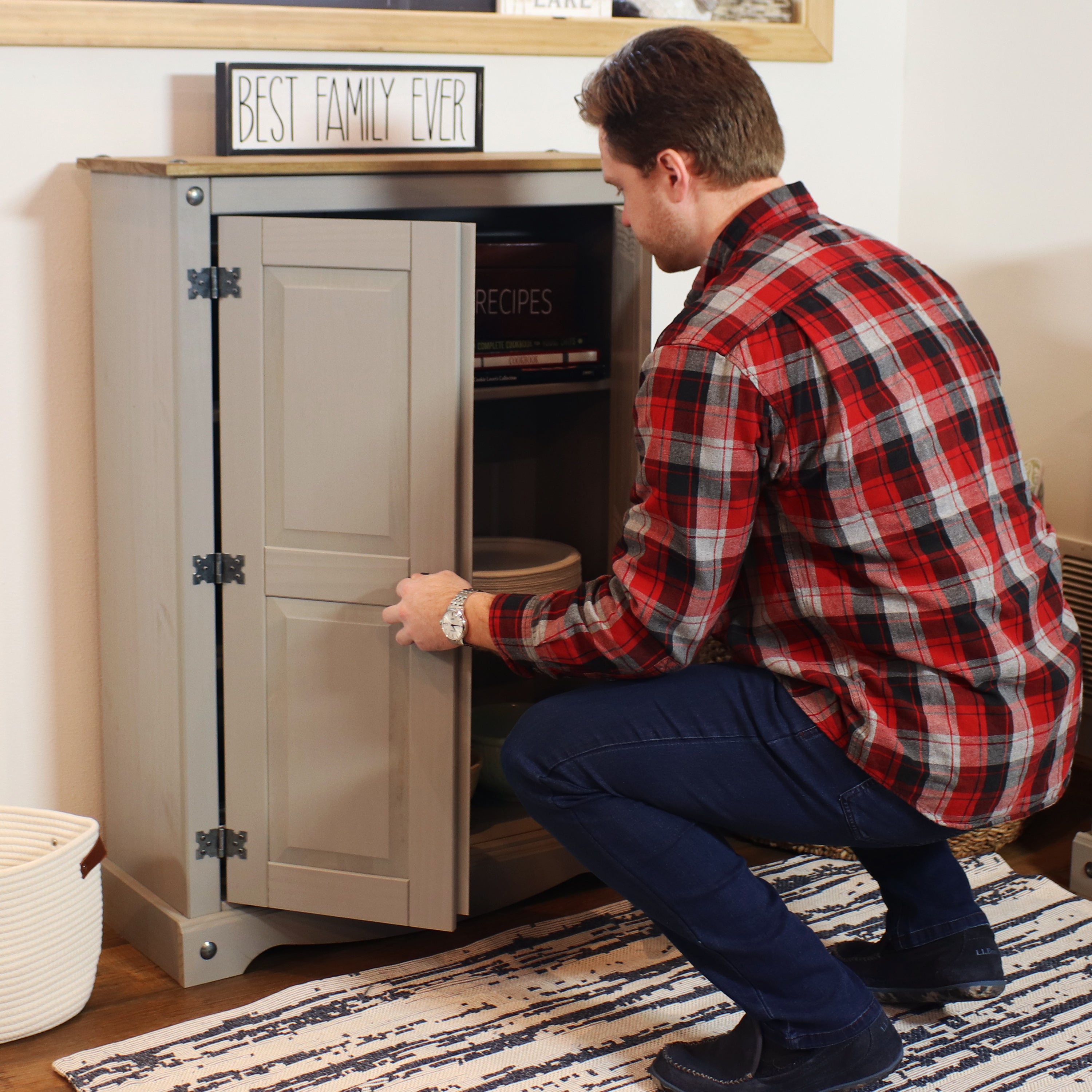 Sunnydaze 2-Door 2-Shelf Solid Pine Storage Cabinet in Gray - 43 Inches Tall | Perfect for Pantry, Kitchen, Bathroom, or Garage Organization