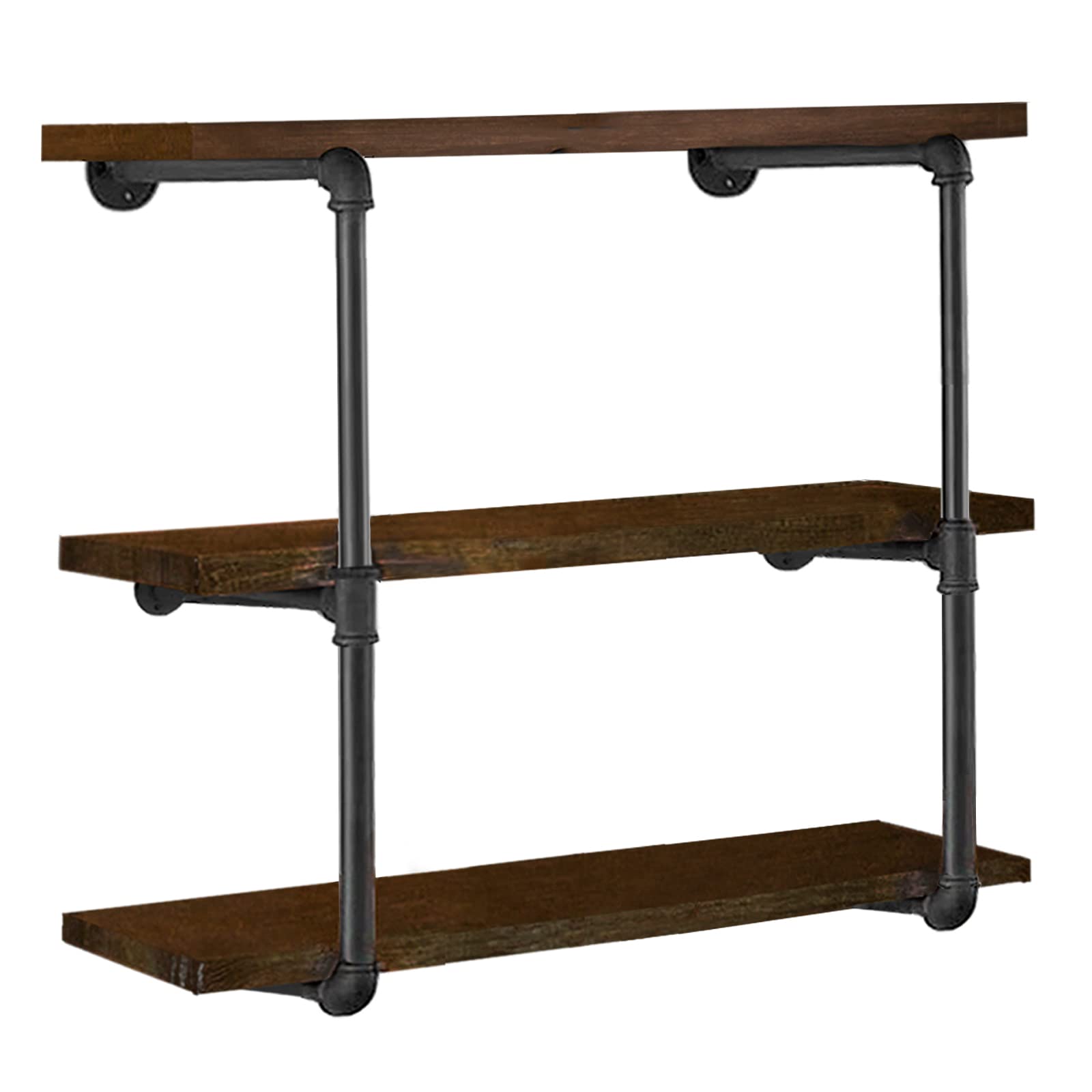 Industrial Iron Pipe Shelf Brackets - Black Vintage Retro Wall Mounted Shelving for DIY Open Bookshelf - Rustic Farmhouse Pantry & Kitchen Storage (2Pcs 3-Tier, 28