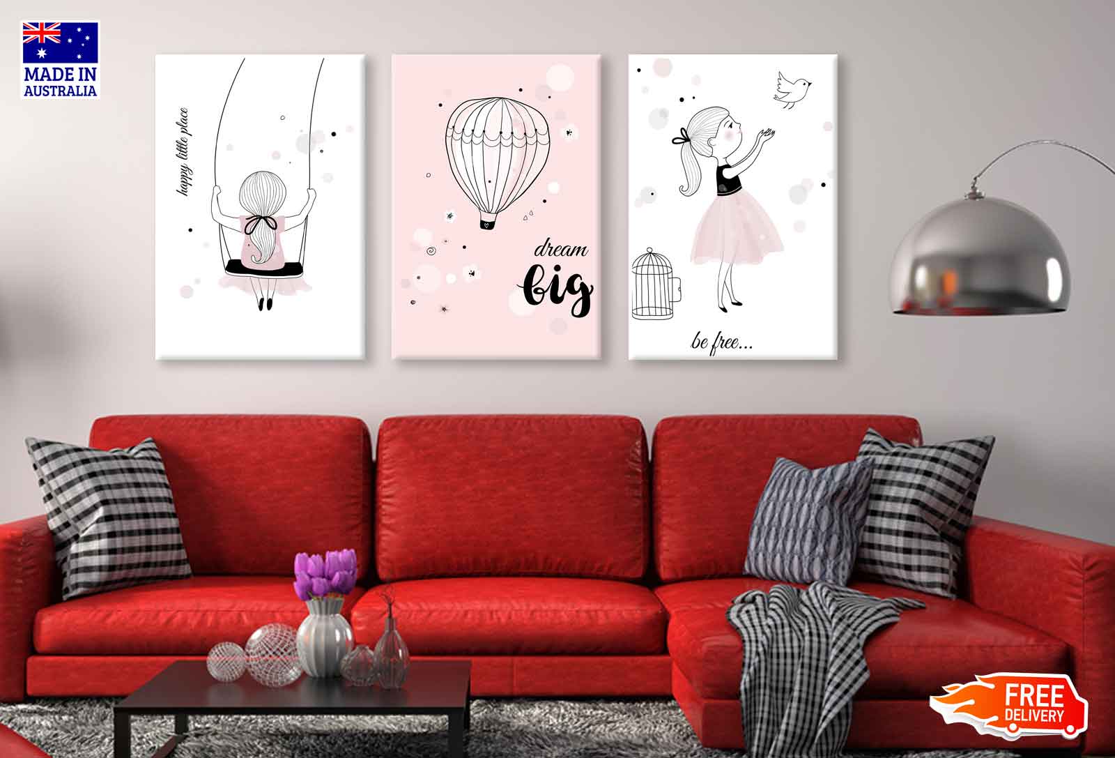 3-Piece Girl with Bird Quote Wall Art Canvas Prints - High Quality Australian Made - Ready to Hang - Perfect for Living Room, Bedroom & Office Decor