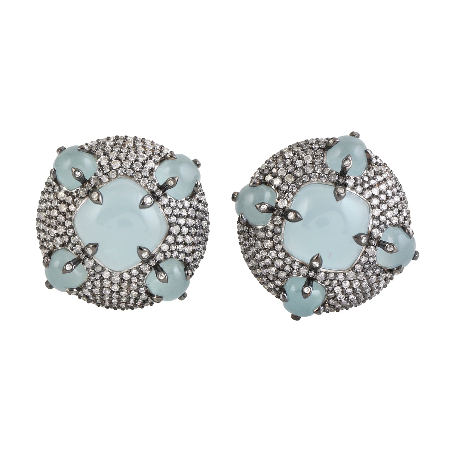 Exquisite Cushion Cut Aquamarine Pave Diamond White Gold Stud Earrings – Perfect for Weddings, Parties & Special Occasions
