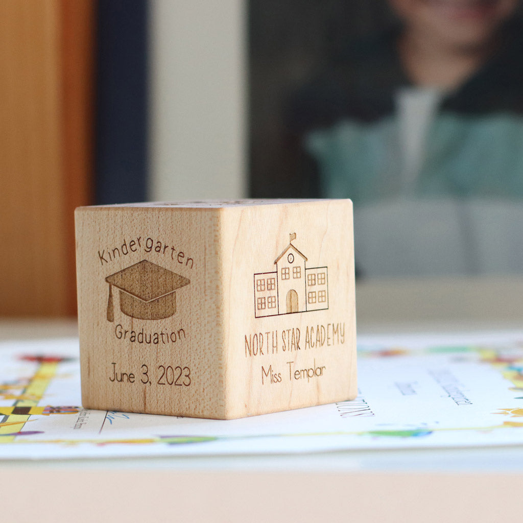 Personalized Kindergarten Graduation Keepsake Block - Custom Name & Date Engraved Wooden Gift for Kids - Perfect for School Memories, Graduation Ceremonies & Nursery Decor