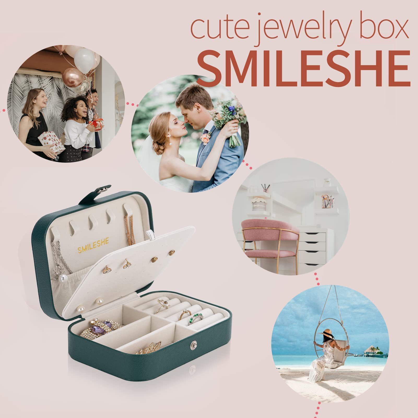 Smileshe PU Leather Jewelry Box - 2 Layer Portable Travel Organizer for Rings, Earrings, Necklaces & Bracelets - Compact Storage Case for Women's Jewelry Display & Travel Accessories