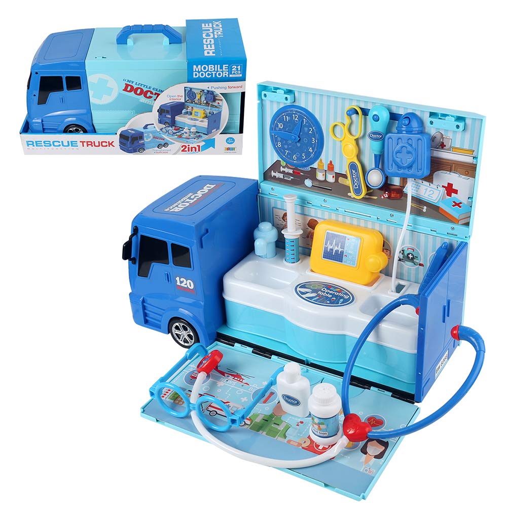 Kids Pretend Play Doctor Kit with Ambulance Storage Box - 18-Piece Medical Toy Set for Toddlers & Children - Role Play First Aid Learning Toy for Boys & Girls (Great for Birthday Gifts & Preschool Learning Activities)