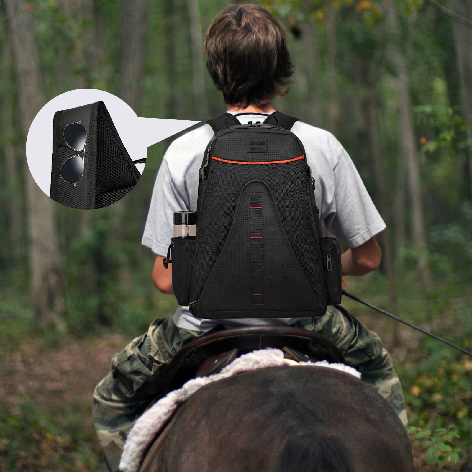 Goloni Professional Equestrian Backpack with Helmet Holder - Waterproof Horse Riding Boot Bag with Multiple Compartments for All Riding Accessories - Perfect for Horse Shows, Trail Rides & Stable Storage