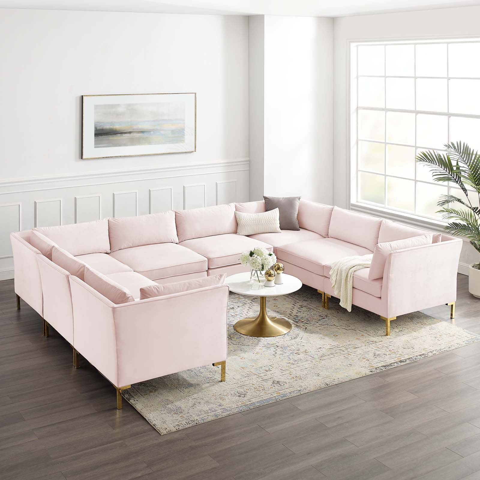 Ardent 8-Piece Performance Velvet Sectional Sofa Set - Modern L-Shaped Couch with Reversible Chaise for Living Room, Family Room & Home Theater Comfort