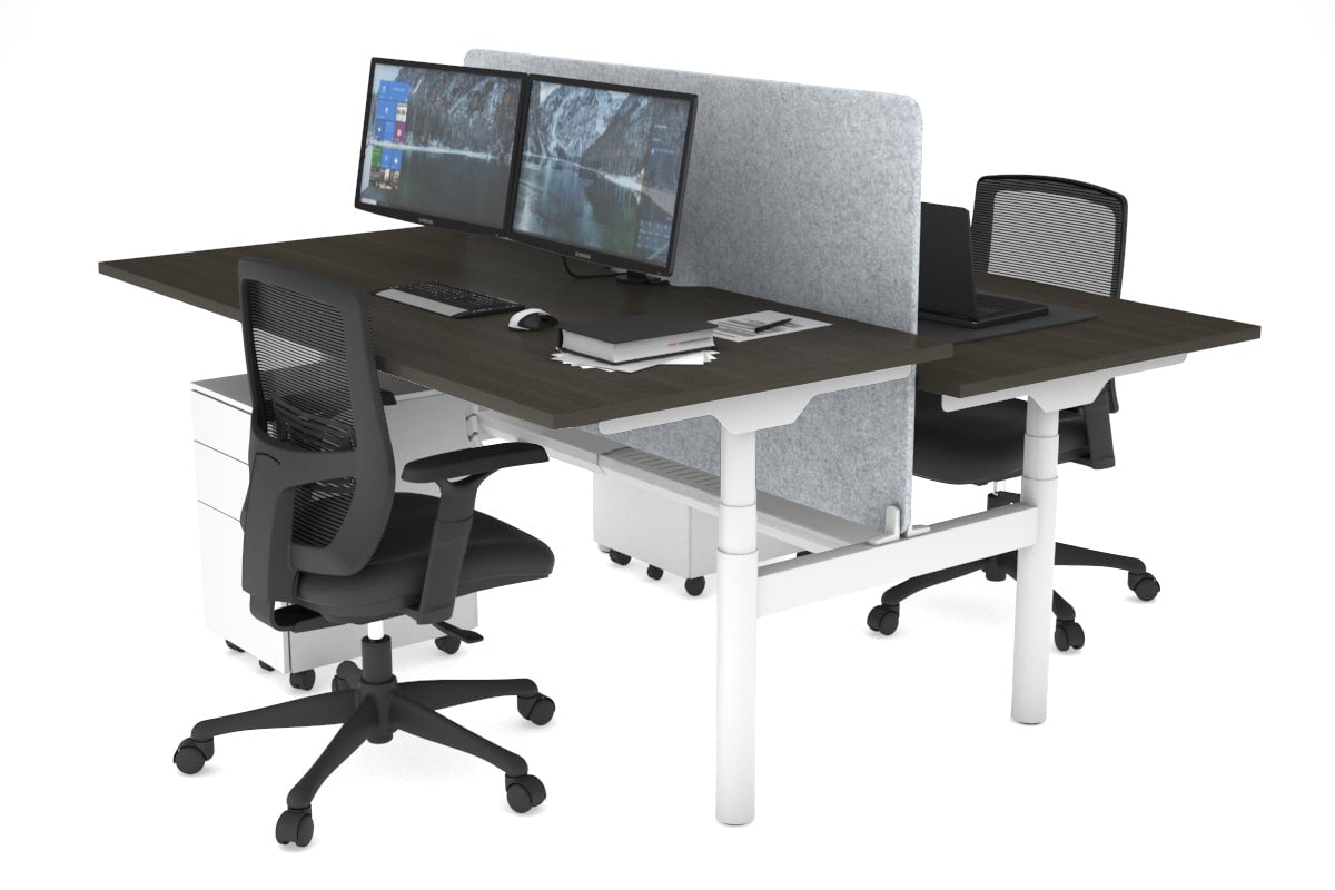 Flexi Premium Height Adjustable 2-Person H Bench Workstation - White Frame [1800L x 800W with Cable Management] - Ideal for Office, Home Workspace & Collaborative Environments