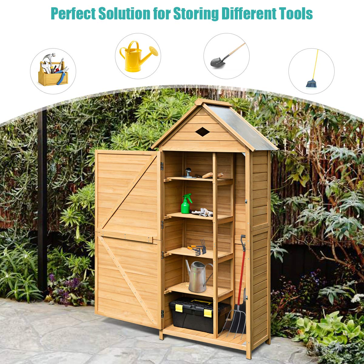 SAFSTAR Outdoor Storage Shed for Garden Tools - Durable Wooden Patio Shed with Gable Roof & Secure Metal Latches - Perfect for Backyard, Lawn Equipment & Seasonal Storage
